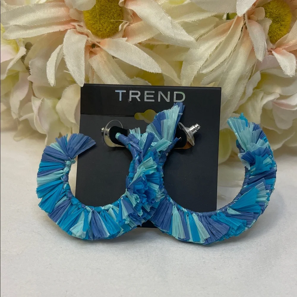 Kohl's Trend Blue Raffia Fringe Hoop Earrings